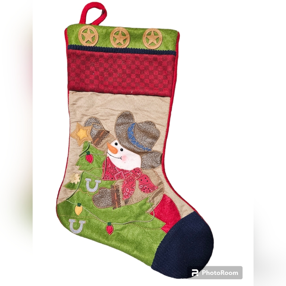 20" Tractor Supply Appliqued Country Ranch Snowman Christmas Stocking
